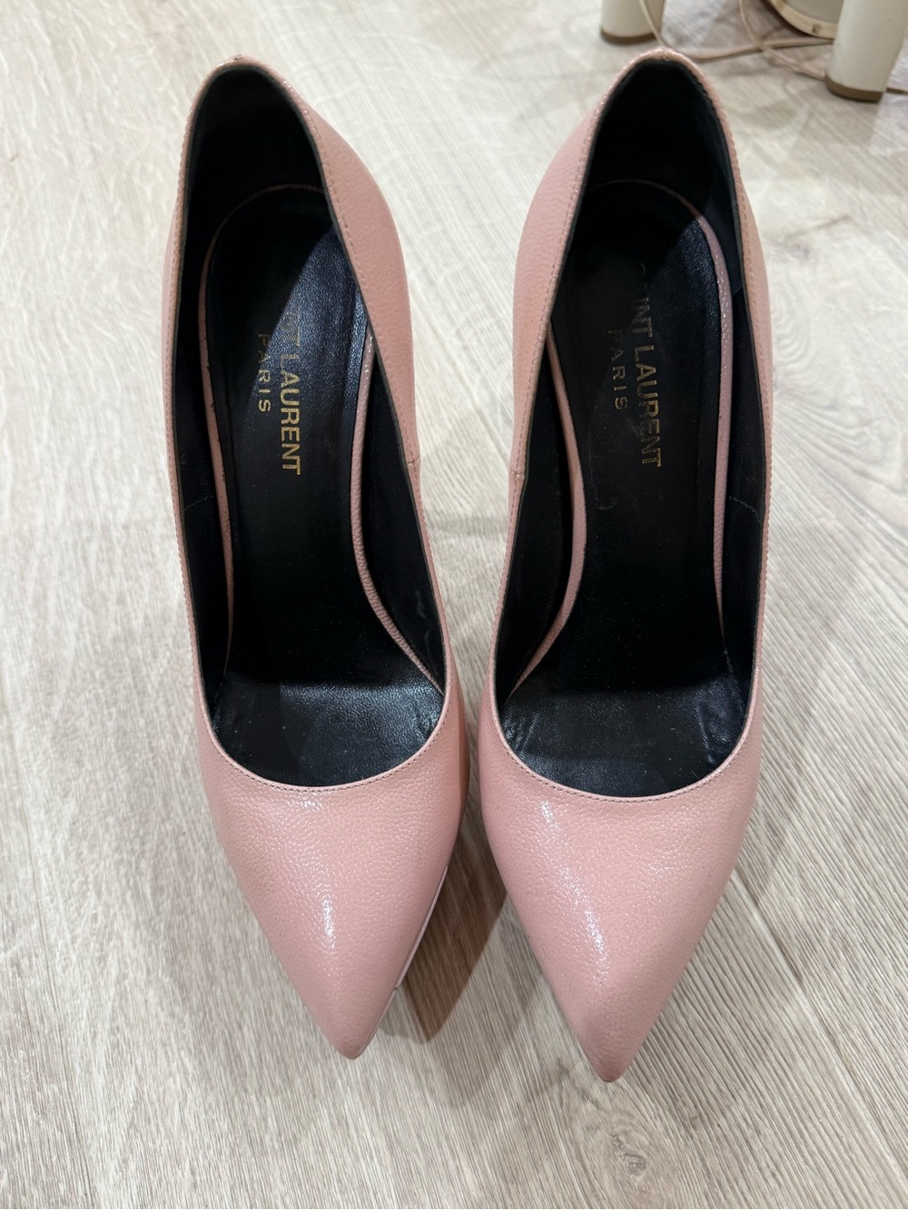 Saint Laurent Blush Pink Leather Pointed Pumps
